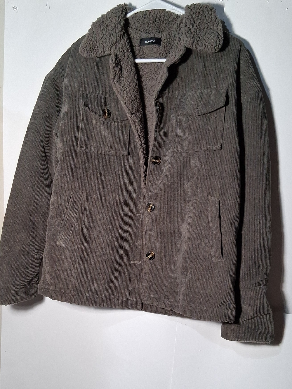 Doublju Men's Corduroy Sherpa Jacket - Dark Brown